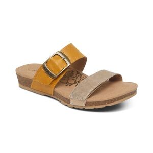 Aetrex DAISY Metallic Gold Sunflower Yellow Double Strap Orthotic Slide Sandals